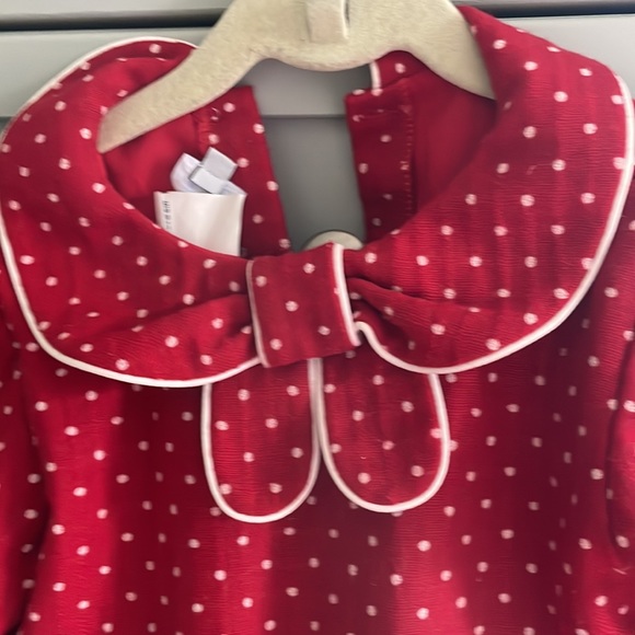 Bella Bliss beautiful red polka dot wool dress size 5, peter pan bow collar - Picture 2 of 6